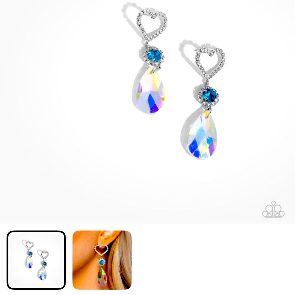 🩵💎🩵 “FACETED FRENZY” BLUE IRIDESCENT GEM EARRINGS ~ PAPARAZZI❗️🩵💎🩵 - Picture 3 of 3
